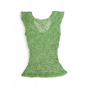 2000s Green Fairy Crotchet babydoll Tank Cami Festival Top blouse Fitted Corset